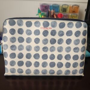 Coach Blue Polka Dot Coated Canvas Cosmetic Travel Bag